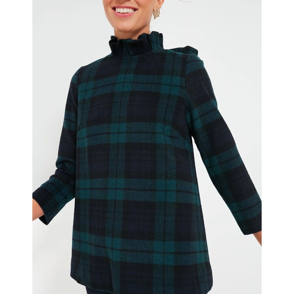 Tuckernuck Black and Green Plaid Blouse